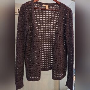 DKNY Brown Open Weave Cardigan